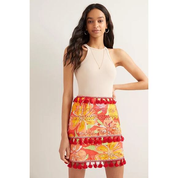 Anthropologie Dresses & Skirts - Anthropologie Verb Women's Electra Eyelet Tassel Mini Skirt Multicolor SZ XL NWT